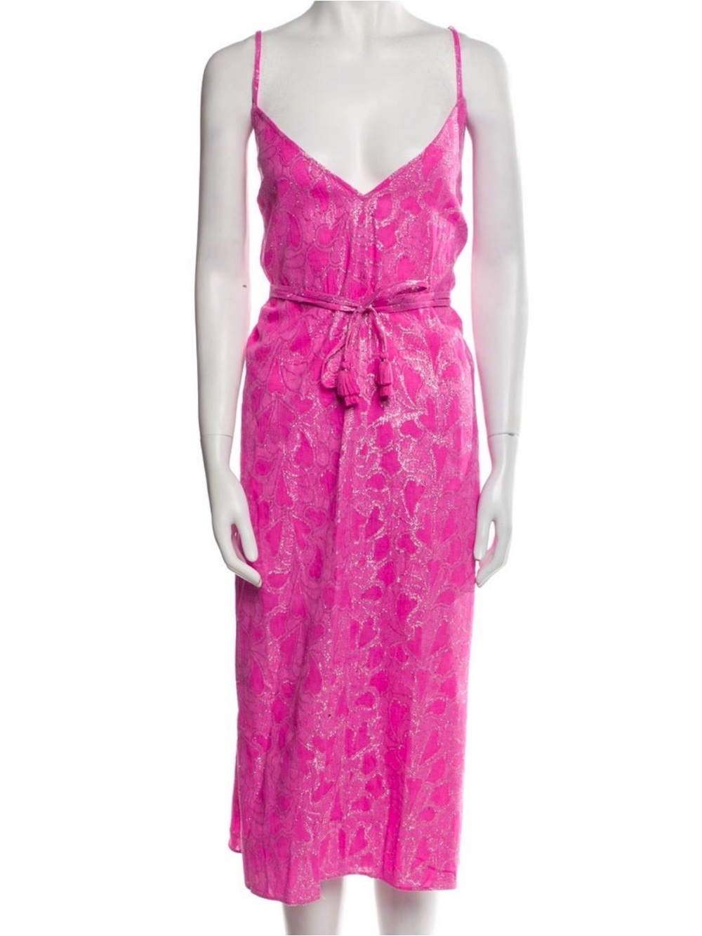 Hot Pink Metallic Milly Slip Dress with Waist Tie size L - NWT